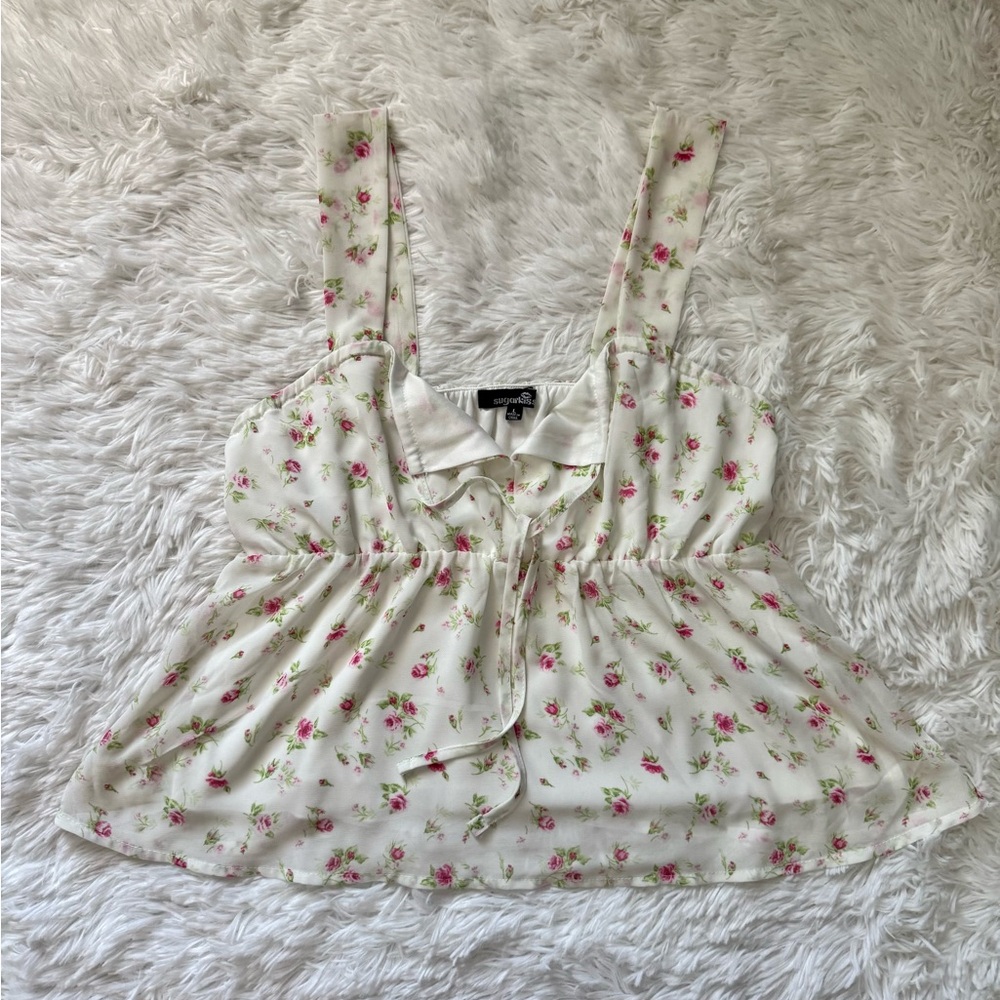 Floral Sleeveless Blouse with Pink Accents